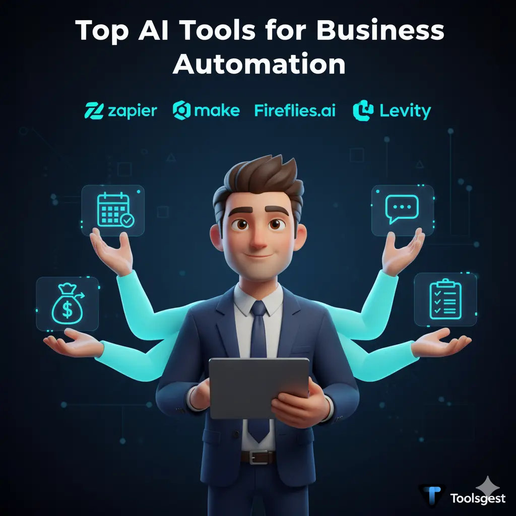 Infographic Image to show AI tools for Business Automation by toolsgest 
