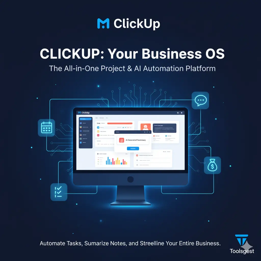 Infographic image for ClickUp AI Tool by Toolsgest 