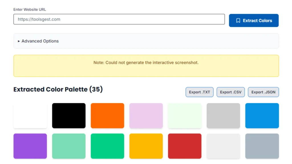 Image to Show Website Color Code Extractor Tool