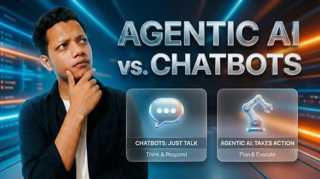 Agents vs. Chatbots: "Agentic AI Tools Revolution" (Visual comparison graphic)