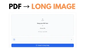 PDF to Long Image converter tool interface with drop-zone for uploading PDF files