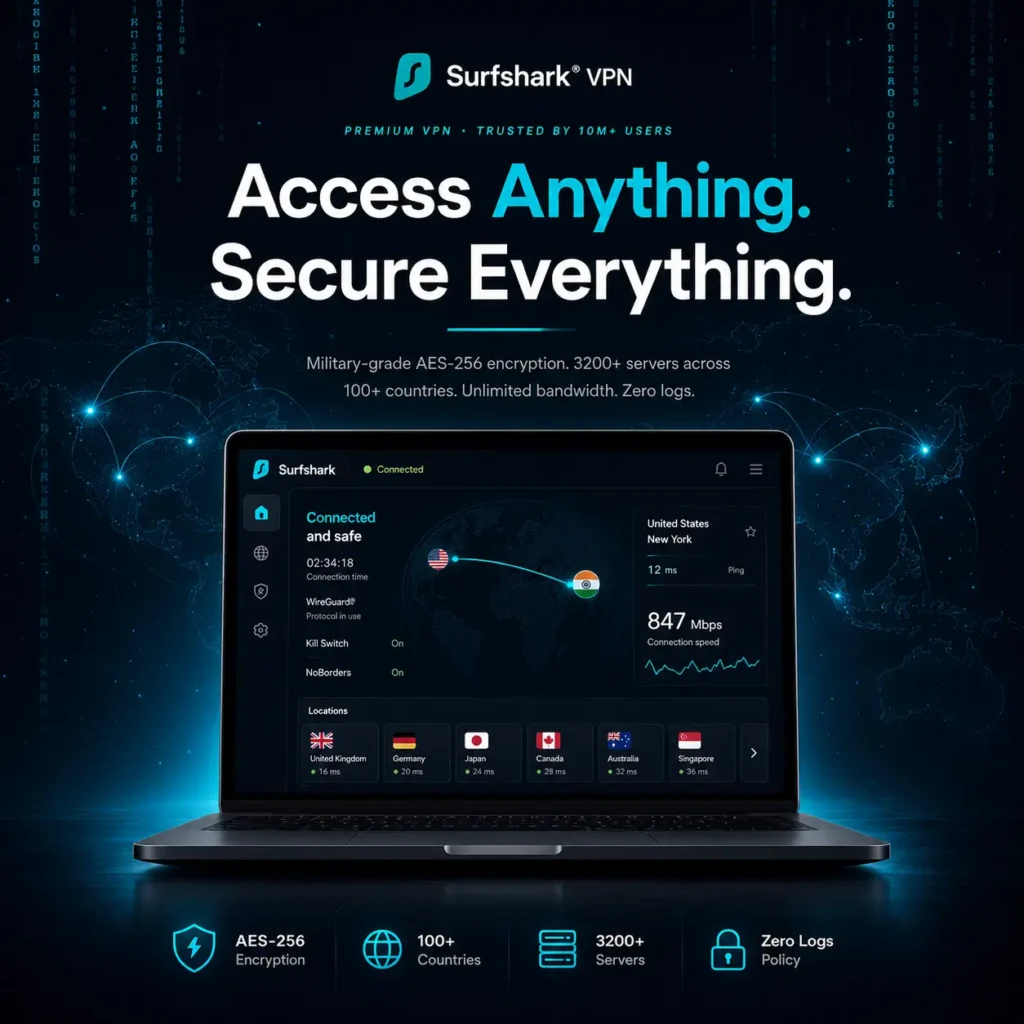 Surfshark VPN Banner to Recommand Best VPN for Toolsgest's Users